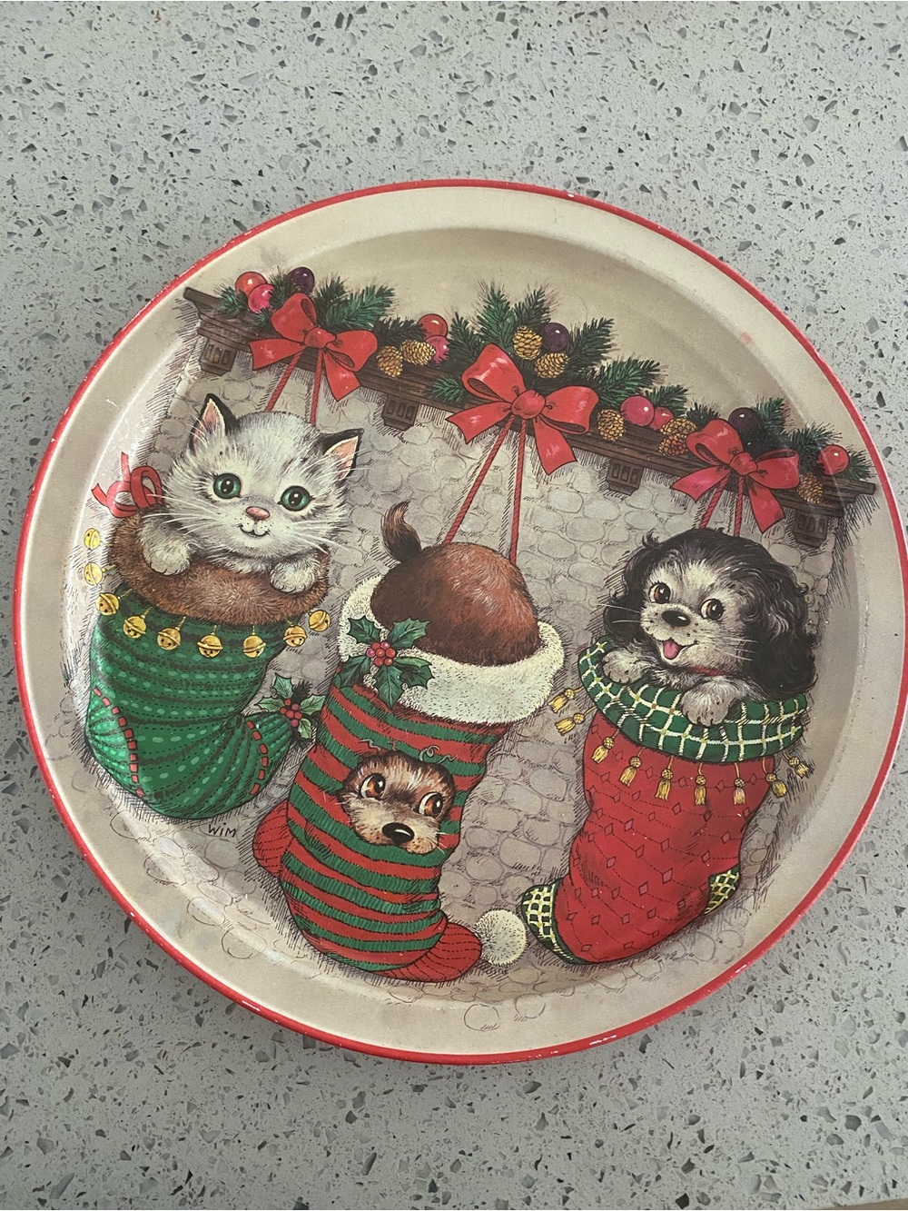 Vtg 1991 Potpourri Press Christmas Mischief Puppies Kitten Tin Tray 13.5